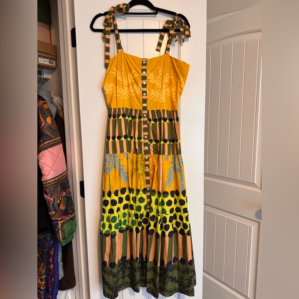 Oliphant Yellow and Green Midi Dress size M